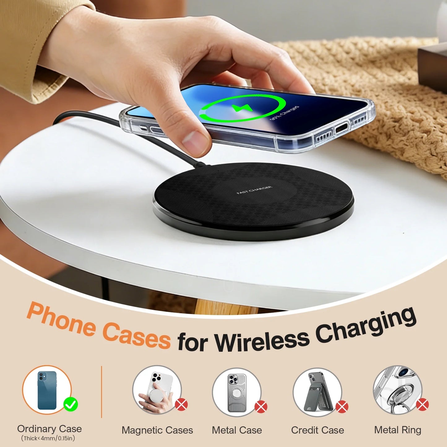 Wireless Charger for iPhone, Charging Pad for Compatible with iPhone 17 16 15 14 13 12 11 Pro Max/Mini/Plus/XR/X/8, Portable Charger for AirPods 4 3 2 Pro, Black