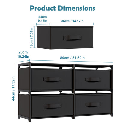 BAOKALER Double Row Non-Woven Fabric Dresser with 4 Drawers, Clothes Drawer Dresser for Bedroom, Hallway, Entryway, Closets, Sturdy Steel Frame, Wood Top, Black