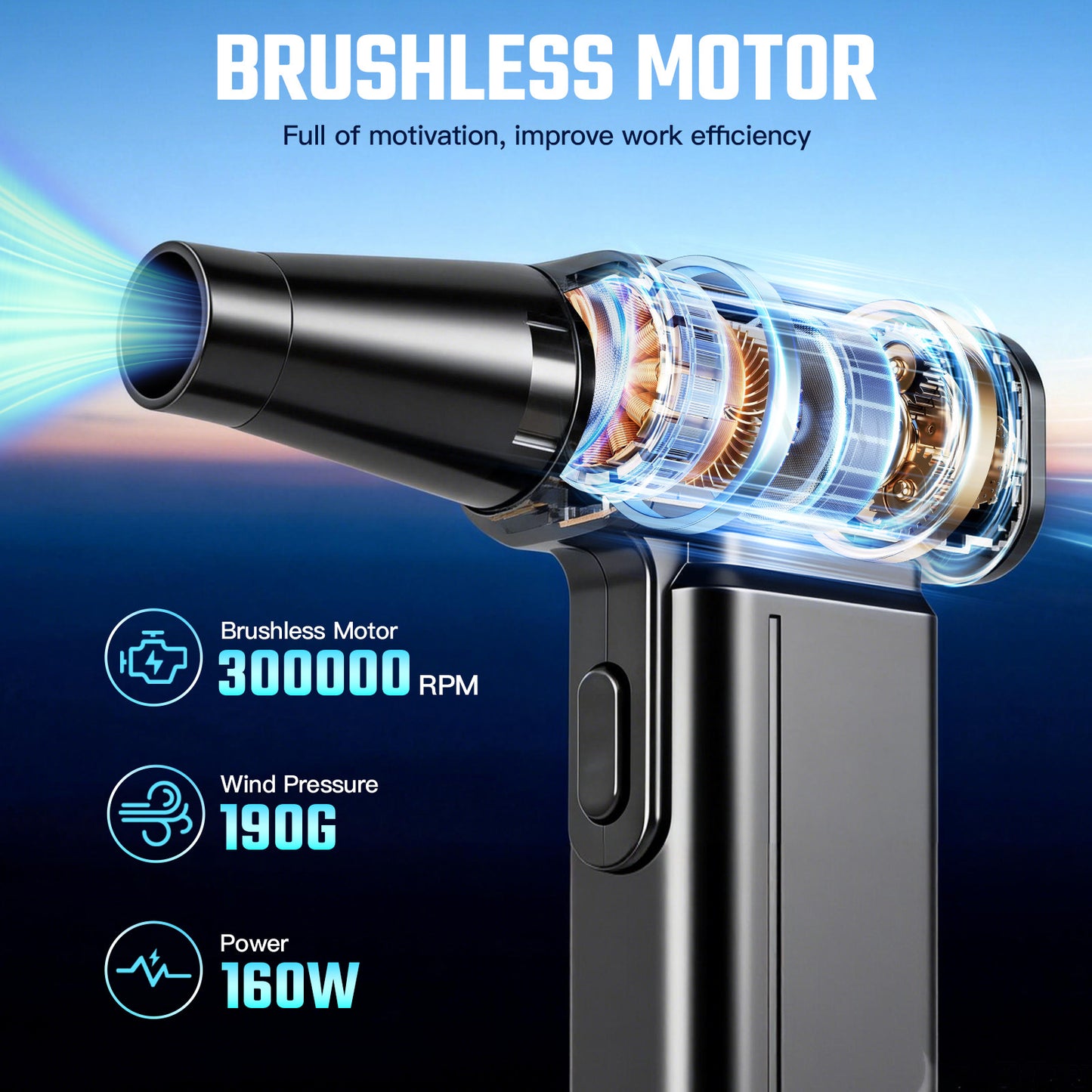 Compressed Air Duster, 300,000RPM Brushless Turbo Jet Blower with LED Display and Light,5-Gear Adjustable Mini Air Broom,Electric Air Duster for Keyboard,Pc,Car and Home