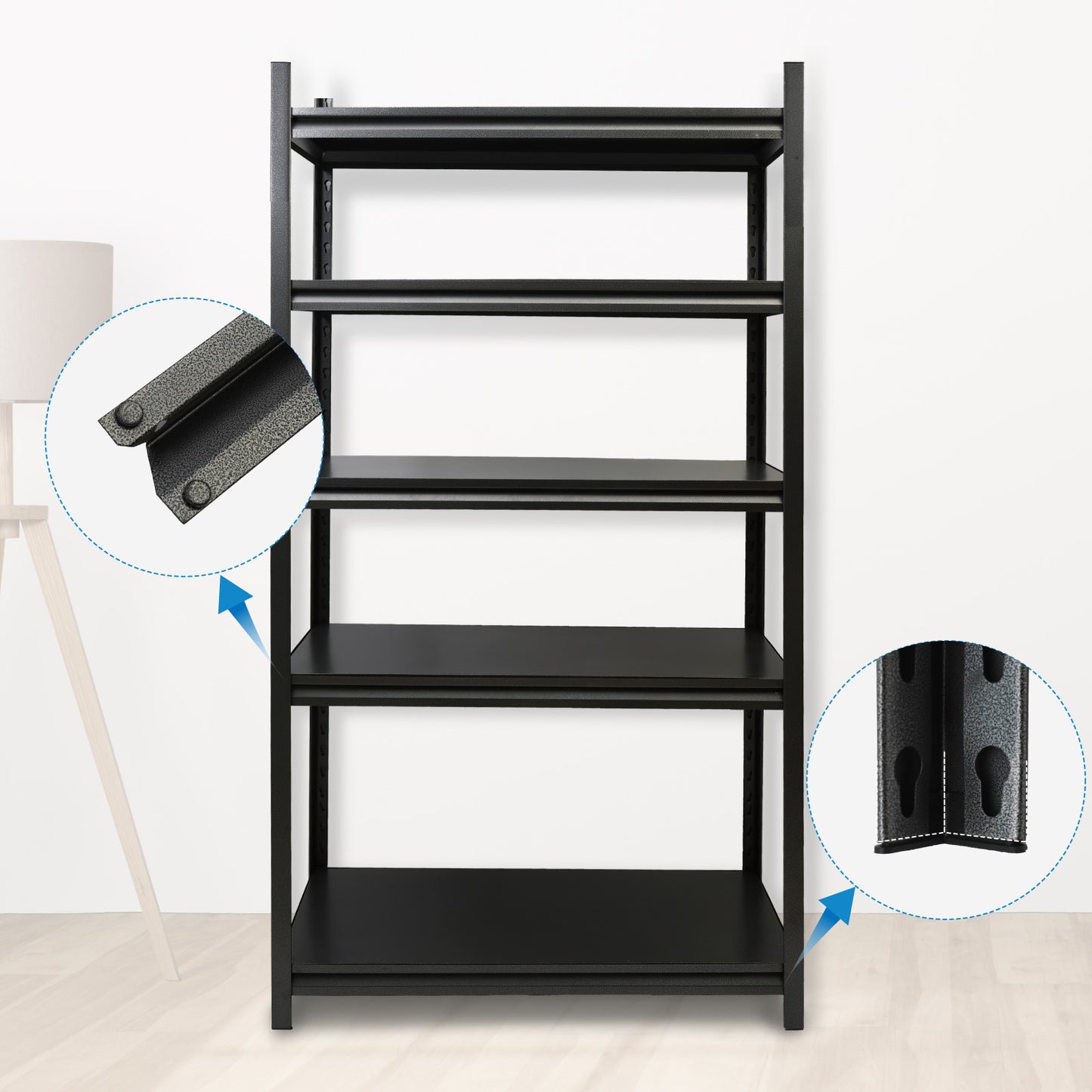 5 Tier 72"H Garage Shelving 2000LBS Heavy Duty Garage Storage Shelves Adjustable Metal Shelving Unit for Garage Storage Rack Industrial Utility Shelf 15.7" D X 35.4" W X 72" H, Black