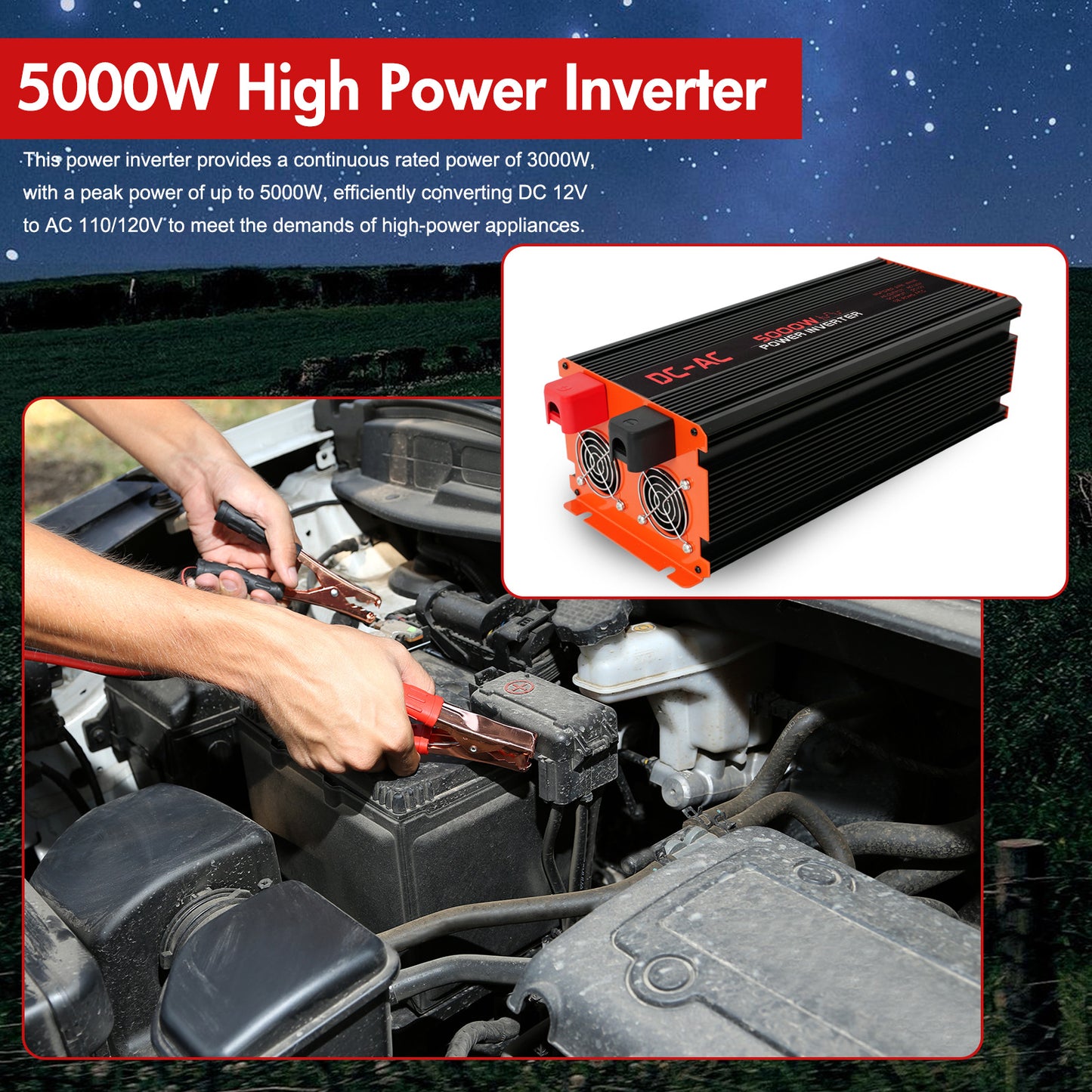 5000 Watt Power Inverter 12V DC to 110V/120V AC Converter Car Inverter with LCD Display