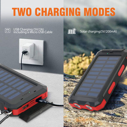BAOKALER Solar Power Bank, Portable Charger, 20000mAh Solar Charger with LED Flashlight, IP65 Waterproof External Backup Battery Pack Perfect for Camping, Outdoor Activities（Red-2PK）