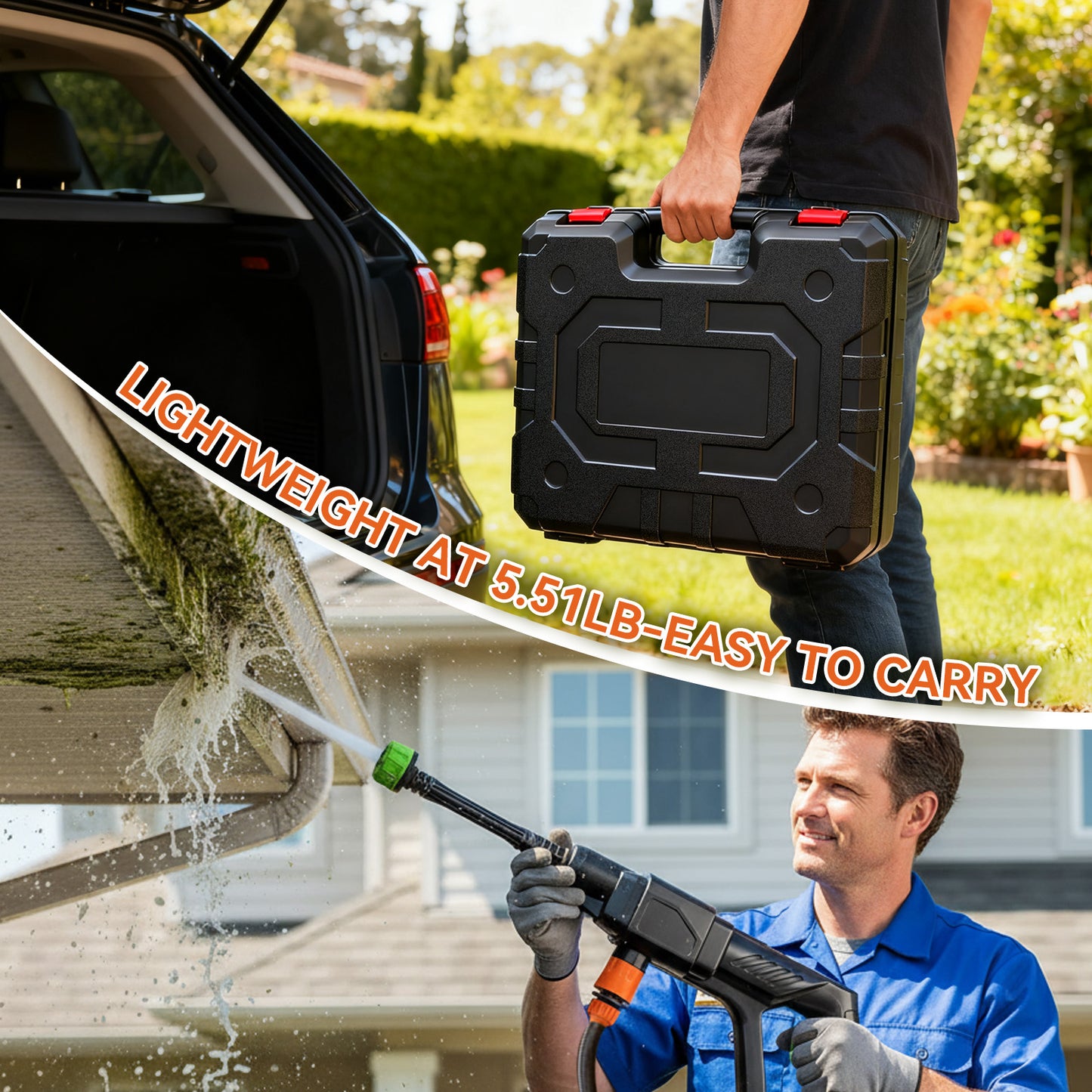 BAOKALER 300W Cordless Pressure Washer, 2.0GPM Portable Power Washer with 6-in-1 Adjustable Nozzle, Power Cleaner with 16.4ft Hose for Cars/Patios