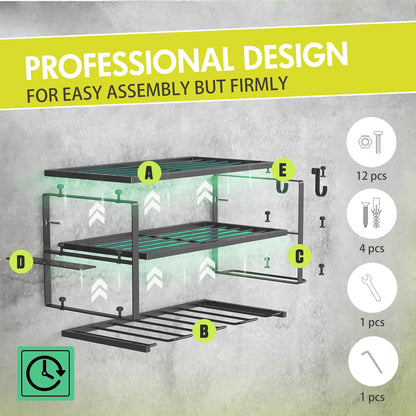 ALSO GO Power Tool Organizer, 3 Layers Storage Rack with 4 Drill Holders, Garage Storage Shelving Wall Mounted, Floating Tool Shelf Wall Mounted