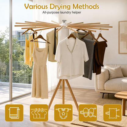 Clothes Drying Rack, Standing Tripod Laundry Drying Rack, Floor Standing Garment Clothes Dryer, Foldable Drying Racks for Laundry, White