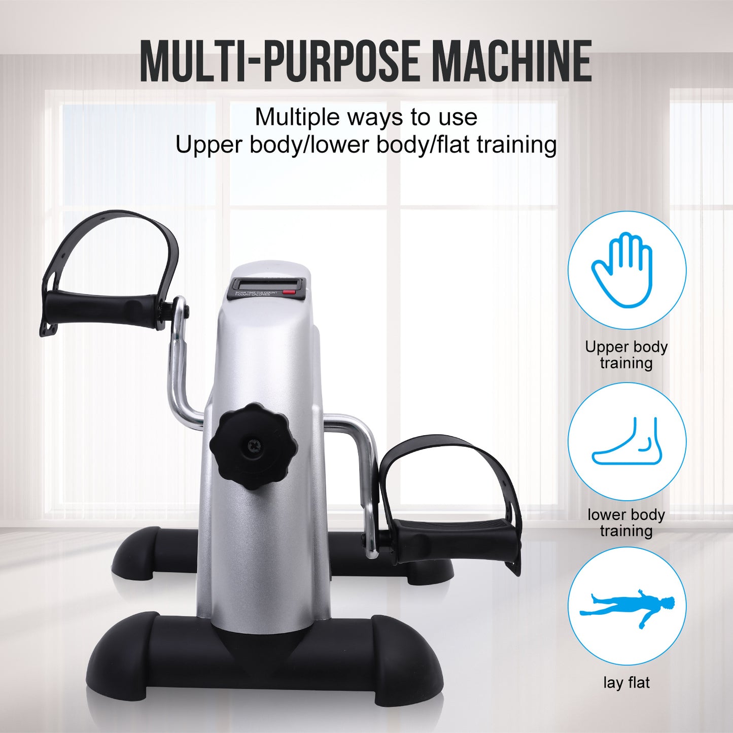 Mini Exercise Bike, Under Desk Bike Pedal Exerciser porable Foot Cycle Arm & Leg Peddler Machine with LCD Screen Displays,Silver