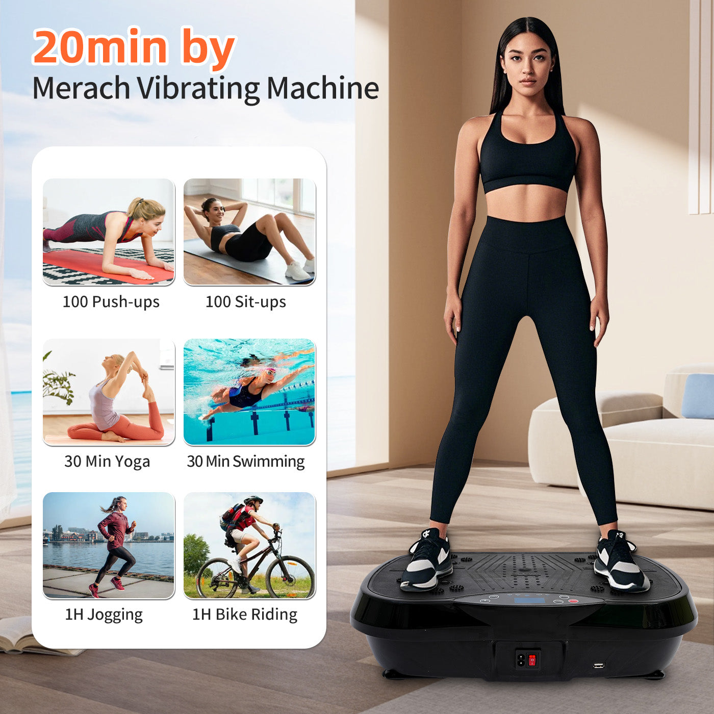 Vibration Plate Exercise Machine, Full Body Workout Machine for Weight Loss, Vibrating Board 300LBS Capacity, Vibration Platform with Resistance Bands, Remote Control, Silver-White