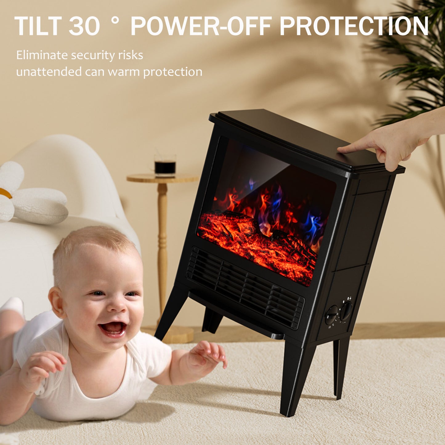 1500W Electric Fireplace, Infrared Fireplace Heater Stove with 3D Realistic Flame, Electric Heater with Overheat Safety Design and Adjustable Heating Modes for Home Bedroom Office, Black
