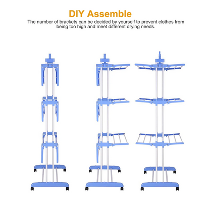 Homemart Clothes Drying Rack, 4-Tier Foldable Laundry Drying Rack, Stainless Steel Garment Clothes Dryer Indoor or Outdoor Standing Clothing Rack with Wheels, Blue