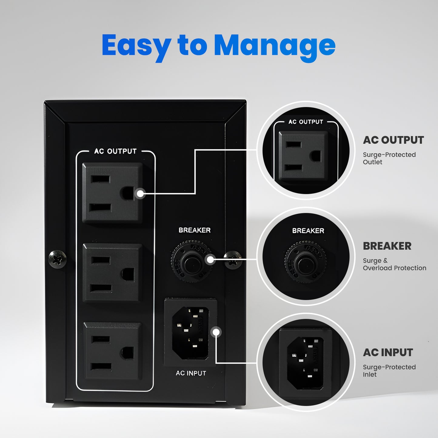 CATGOOD Backup UPS Power Supply 1000VA 600W Battery Backup Power with 3 Outlets and LCD Display, Suitable for Home and Office