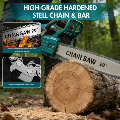 BAOKALER 10700 RPM 2-Cycle 62CC Heavy Duty Chainsaw, 20-Inch Gas Chainsaw, 3.4HP Powerful Chainsaws, for Farm/Garden/Ranch/Heavy-Duty Wood Cutting