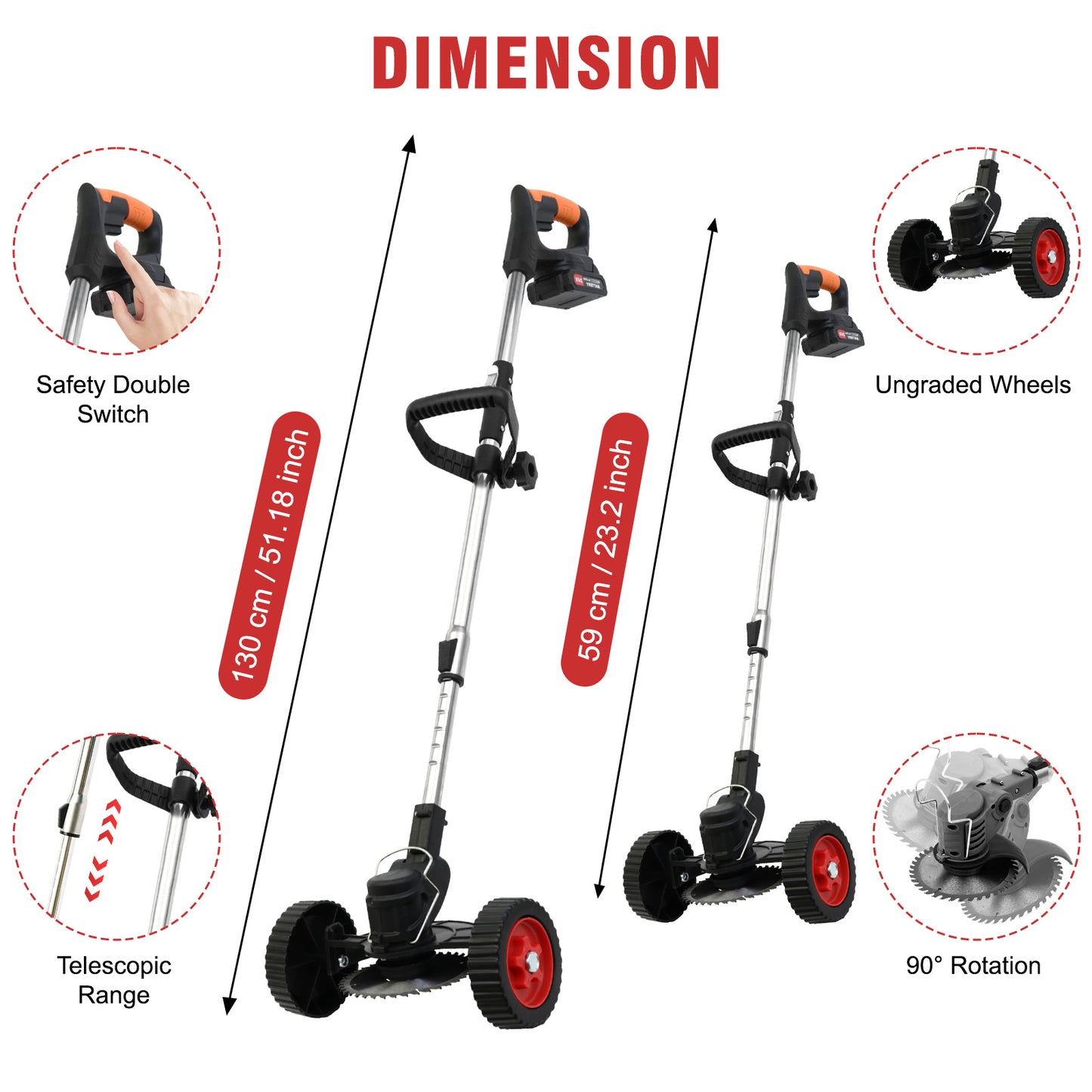Weed Wacker, Cordless Electric Weed Eaters Weed Trimmer with 2 Battery, Black