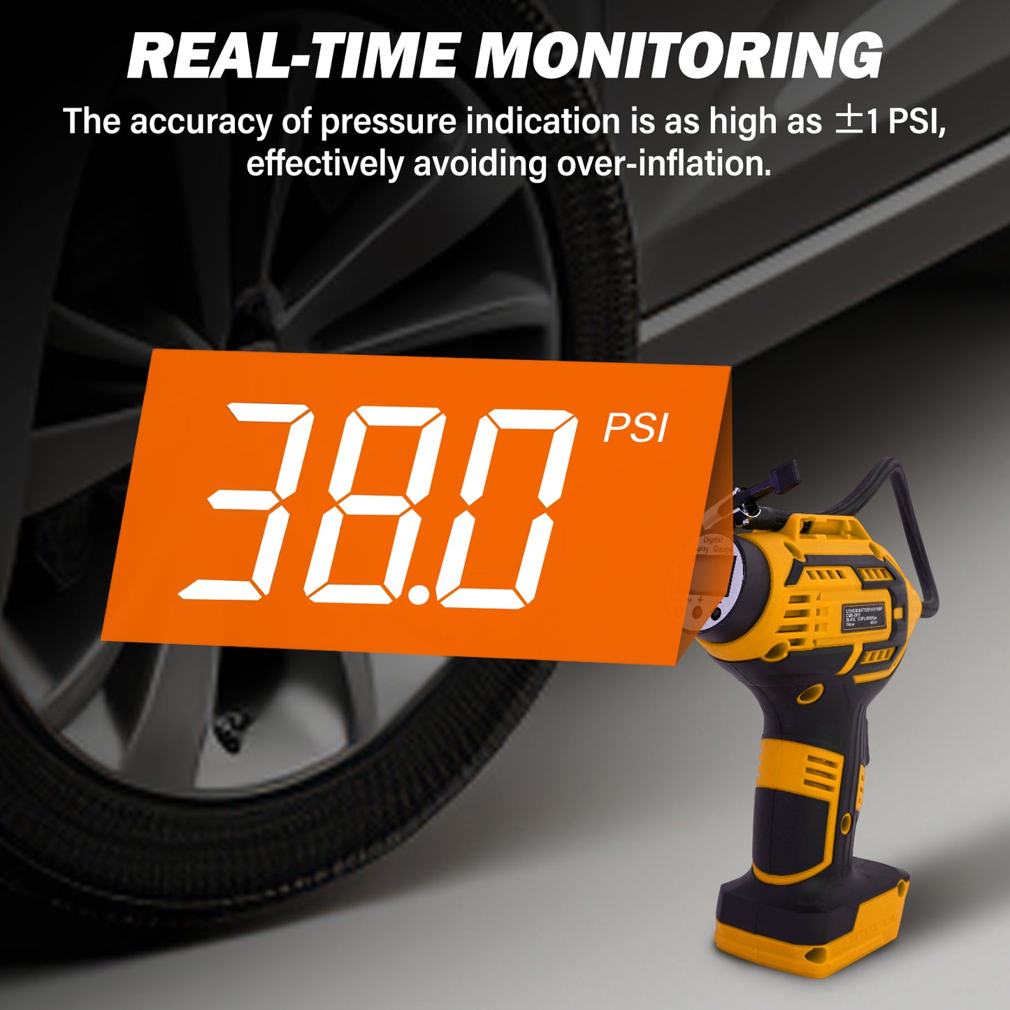 CATGOOD Cordless Tire Inflator, Handheld Air Compressor w/Digital Pressure Gauge, 150 Psi Air Pump for Car, Motorcycle, Bicycle, Balls, Yellow