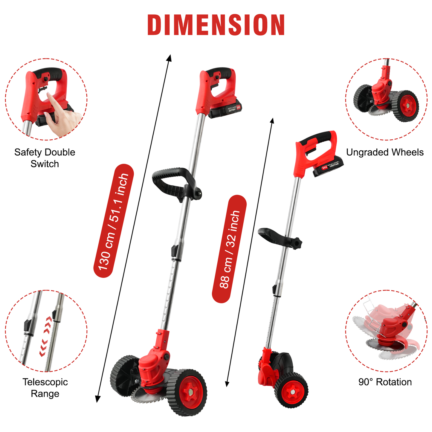 Electric Weed Eater Wacker, Grass Trimmer Weed Lawn Edger Eater, 24V 650W Cordless Grass String Trimmer Cutter, Weed Wacker with 2 Battery
