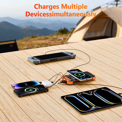 CATGOOD 46800mAh Solar Power Bank, 22.5W Fast Charging Portable Charger with 4 Built-in Cables & 10W Wireless Charging, Travel Battery Pack with Camping Flashlight(Orange)