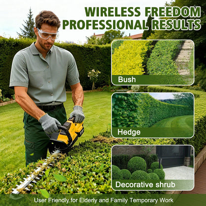 Baokaler 22" Cordless Hedge Trimmer, 21V Dual Action Blade Electric Bush Shrub Trimmer, 4.0Ah Battery & Charger, Yellow