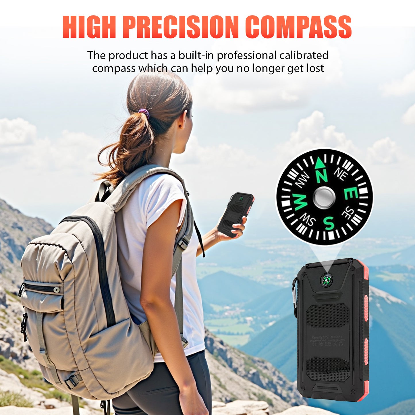 CATGOOD 10000mAh Portable Solar Charger for iphone and Android Power Bank with Dual 5V USB Ports for Outdoor Camping Hiking(Red)