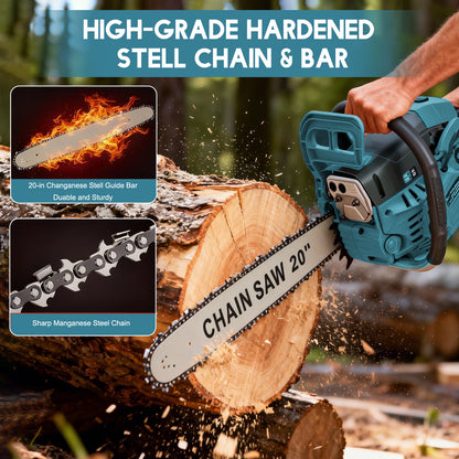 BAOKALER 20-Inch Gas Chainsaw, 3.4HP Powerful Chainsaws, 10700 RPM 2-Cycle 62CC Heavy Duty Gas Chainsaw, for Farm/Garden/Ranch/Wood Cutting