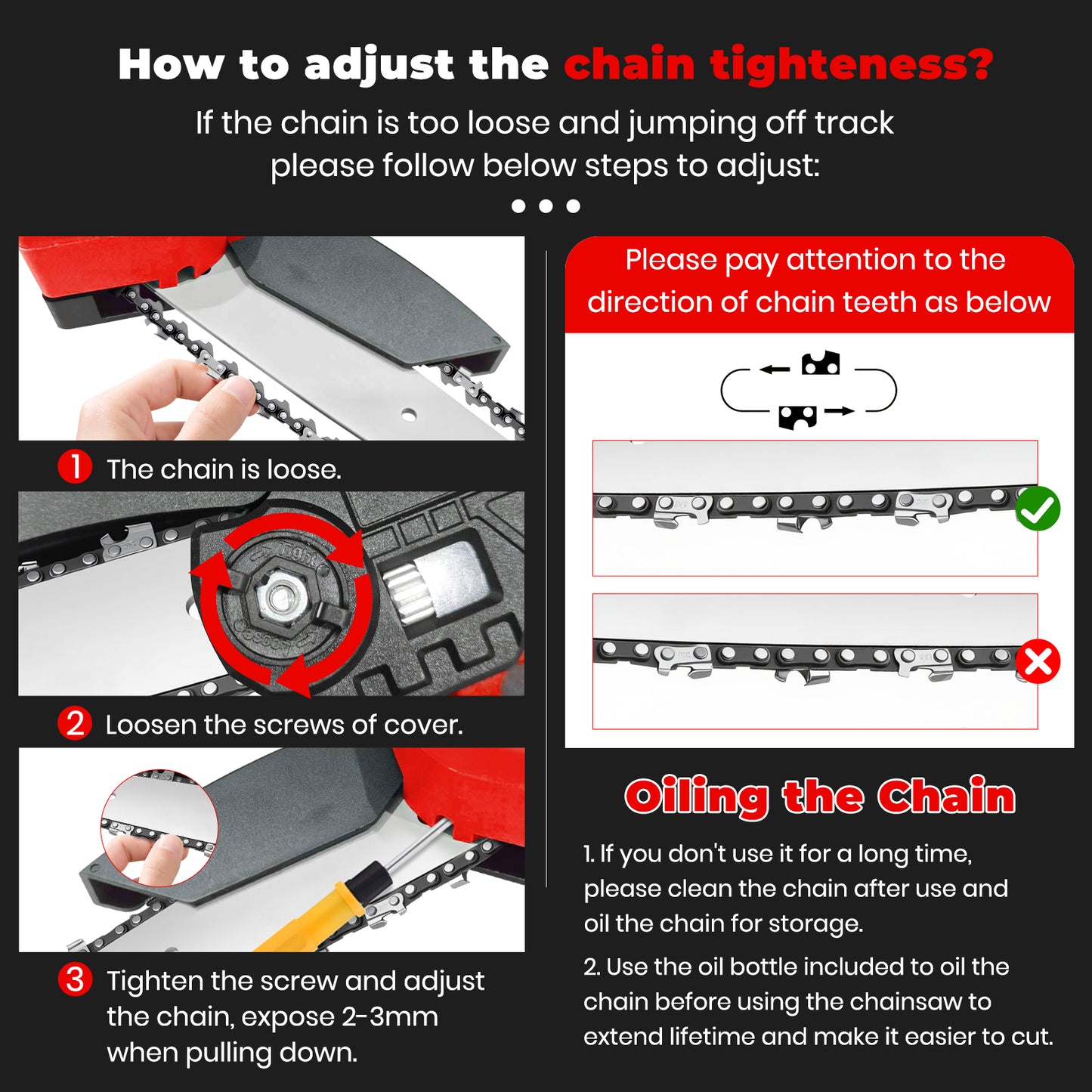 Mini Chainsaw Cordless, 6 inch & 4 inch Portable Electric Chainsaw with 2 Rechargeable Batteries and 3 Chains, for Tree Trimming Wood Cutting, Best Gifts for Father, Dad, Husband, Men, Red