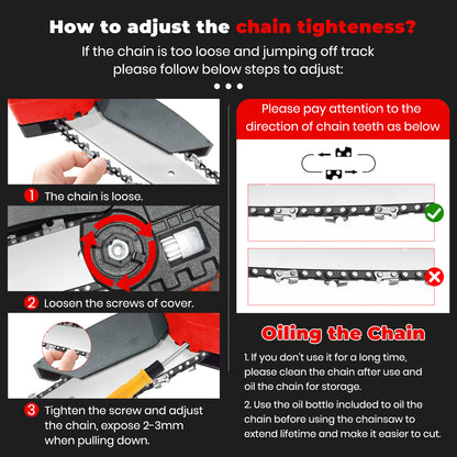 Mini Chainsaw Cordless, 6 inch & 4 inch Portable Electric Chainsaw with 2 Rechargeable Batteries and 3 Chains, for Tree Trimming Wood Cutting, Best Gifts for Father, Dad, Husband, Men, Red