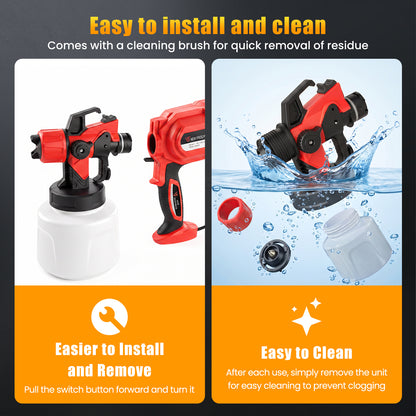 Baokaler Paint Sprayer, 1000W HVLP Electric Spray Gun with 1400ml Container, 4 Copper Nozzles & 3 Spray Patterns for Furniture, Cabinets, Walls, House Painting, Red