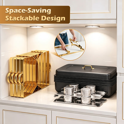 CATGOOD 9QT Chafing Dish Buffet Set 6 Pack, Black Gold Chafing Dishes, Stainless Steel Buffet Chafing Set with Space-Saving Design, Buffet Warmers for Parties, Catering Events