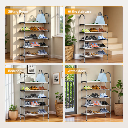 5-Tier Shoe Storage Organizer, Multifunctional Metal Shoe Rack for Entryway, Easy-to-Assemble, Silver and Black