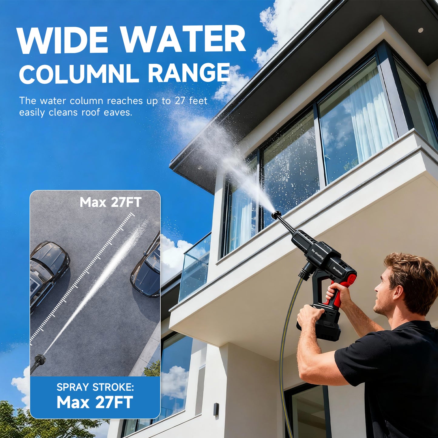 Cordless Pressure Washer, 1060PSI Portable Power Washer with LED Display, 2.8GPM Power Cleaner with 6-in-1 Adjustable Nozzle, 16.4ft Hose for Cars/Patios, Black