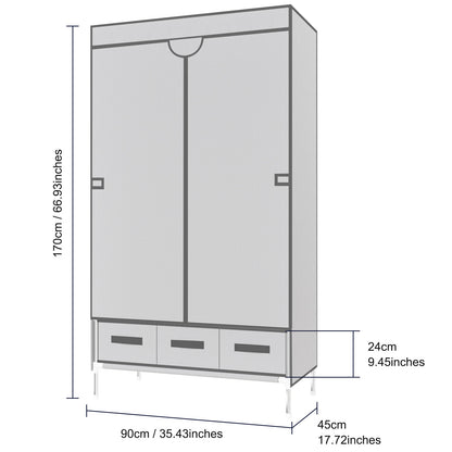 Portable Closet Wardrobe with 3 Storage Drawersfor Home Bedroom, 67 Inches Tall Closet Organizer with Hanging Space for Coats and Bags, turdy & Easy to Assemble, Off-White