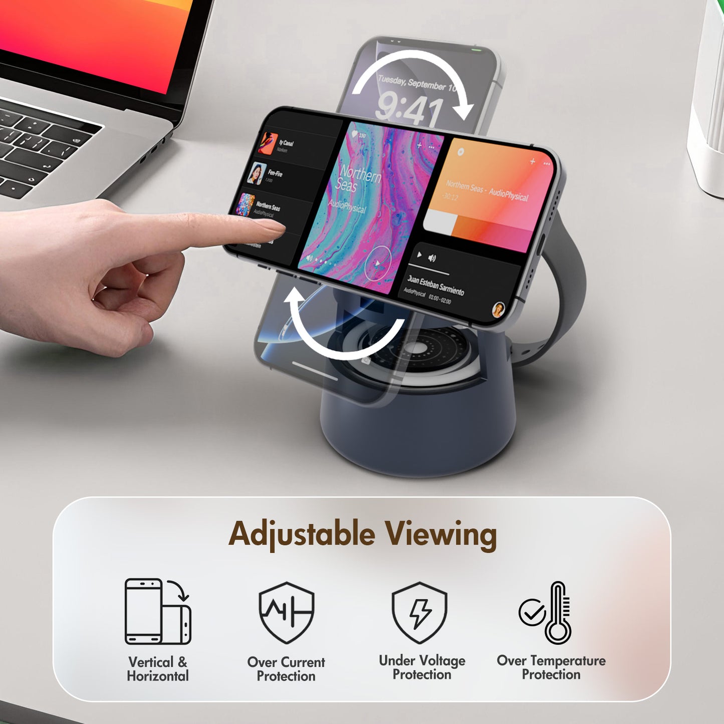 4 in 1 wireless charging station For iPhone AirPods iWatch, Wireless Charger with Mushroom Light for MagSafe Magnetic Charger, 22.5 W Travel Stand,Fast for Multiple Devices