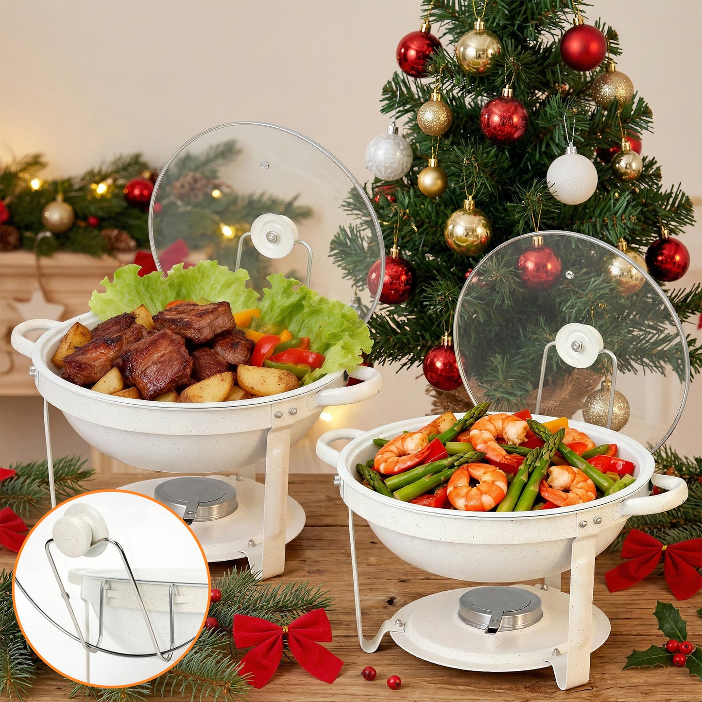 CATGOOD Chafing Dishes for Buffet, 5.3QT Chafing Dish Buffet Set, Food Warming Trays for Buffet, for Home Parties, Christmas Gatherings, Catering Events, White/ 6 Pack