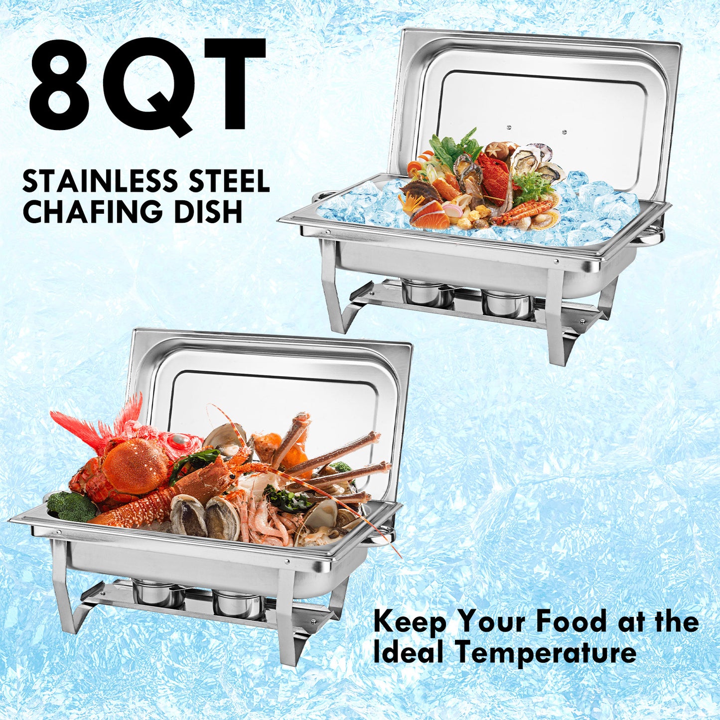 4-Pack Chafing Dish Buffet Set 9 Qt, Foldable Rectangular Chafer Set, Stainless Steel Food Warmer Set W/Full Size Water Pan, Fuel Holder for Parties Cooked Food Insulation