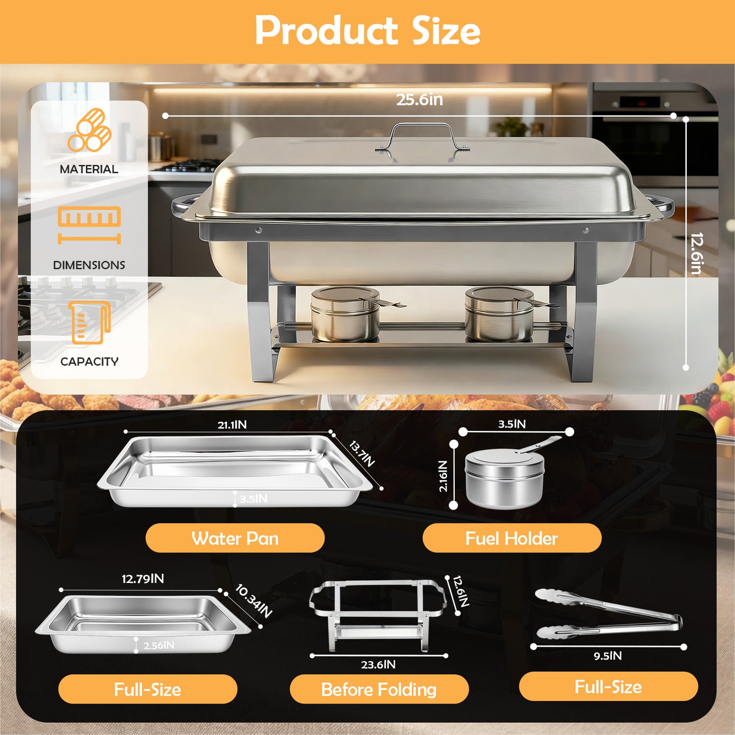 BAOKALER 2 Pack 9QT Chafing Dish Buffet Set Stainless Steel Food Warmer Chafer Complete Set with Water Pan, Chafing Fuel Holder for Party Catering
