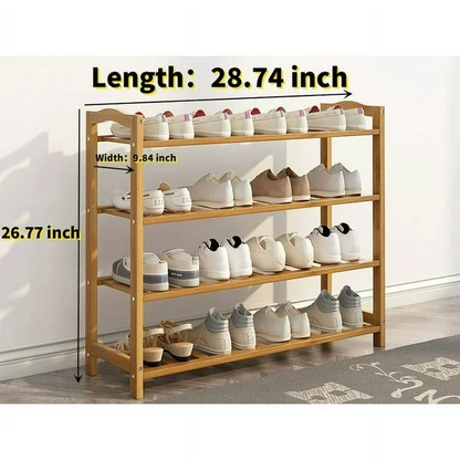 ALSO GO Bamboo Shoe Rack 4 Tier Shoe Organizer for Closet Entryway Shoe Shelf Shoe Cabinet Free Standing Shoe Racks for Indoor Home Natural, 4 tier Wood Shoe Shelf Unit, 26.77''L x 9.84''Wx 28.74''H