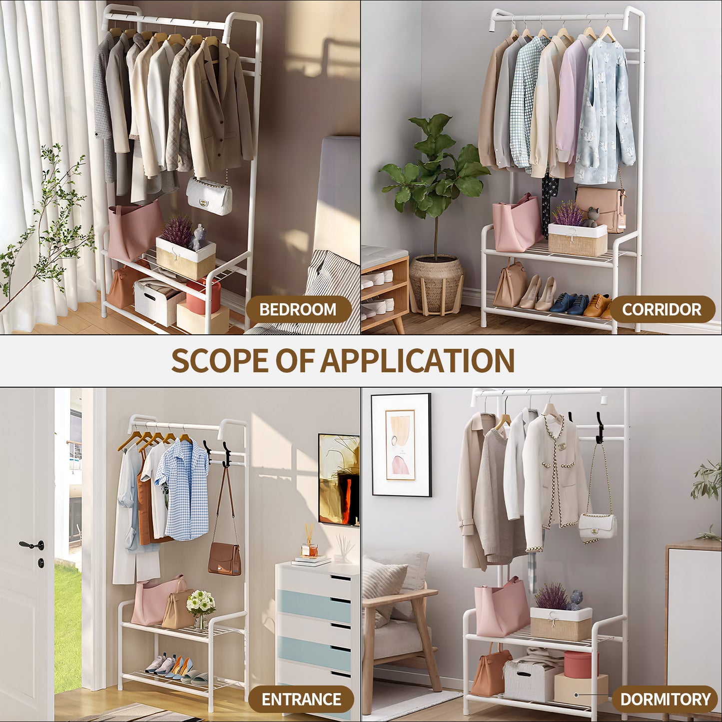 Baokaler Coat Rack, Hall Tree with Shoe Bench for Entryway, Entryway Bench with Coat Rack, 3-in-1 with 4 Hooks, a Hanging Rod, White