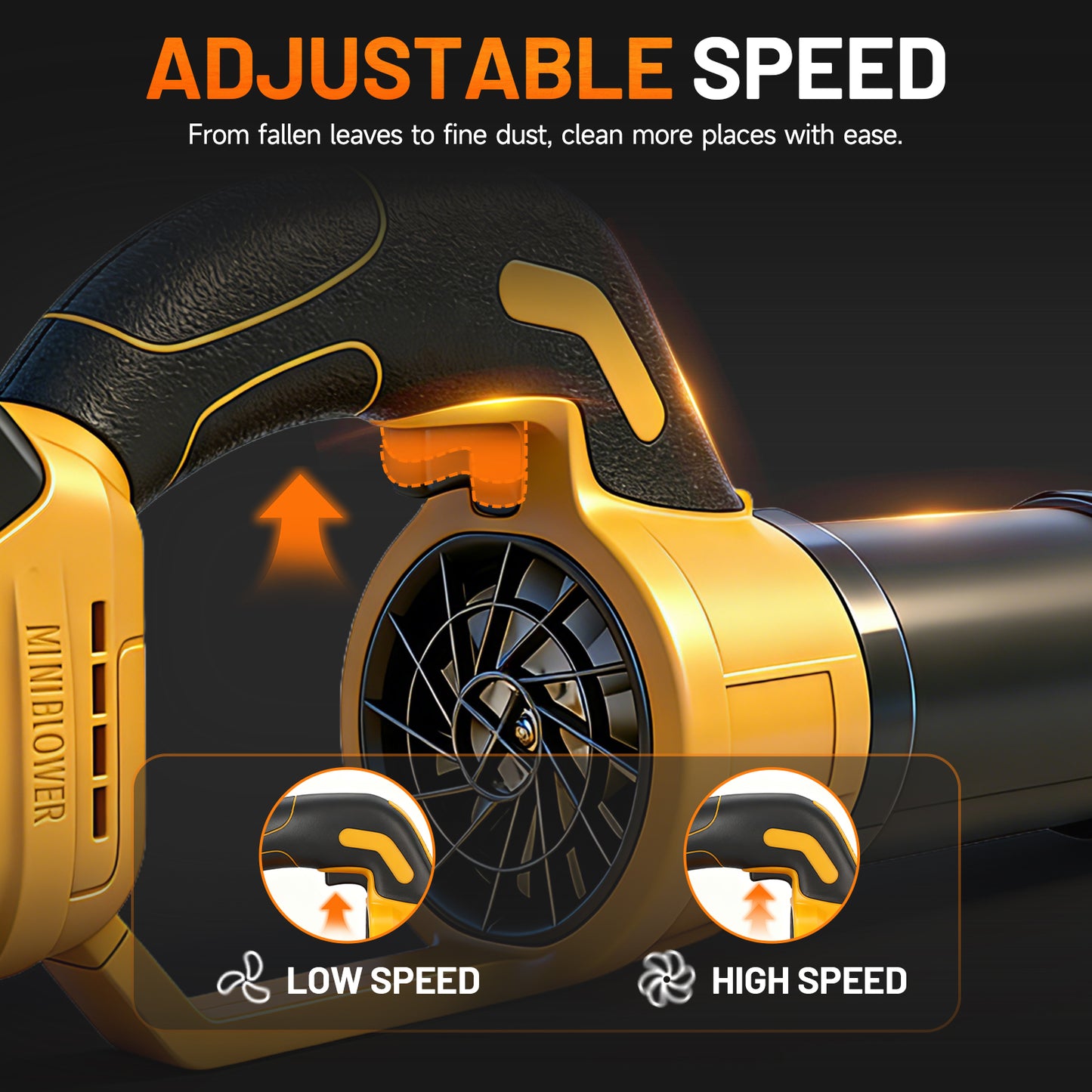 BAOKALER 580CFM Cordless Leaf Blower with 3 Batteries & Charger, 180MPH Handheld Blower, 5-Section Telescoping, Variable Speed for Yard, Patio, Driveway Cleaning (Yellow)