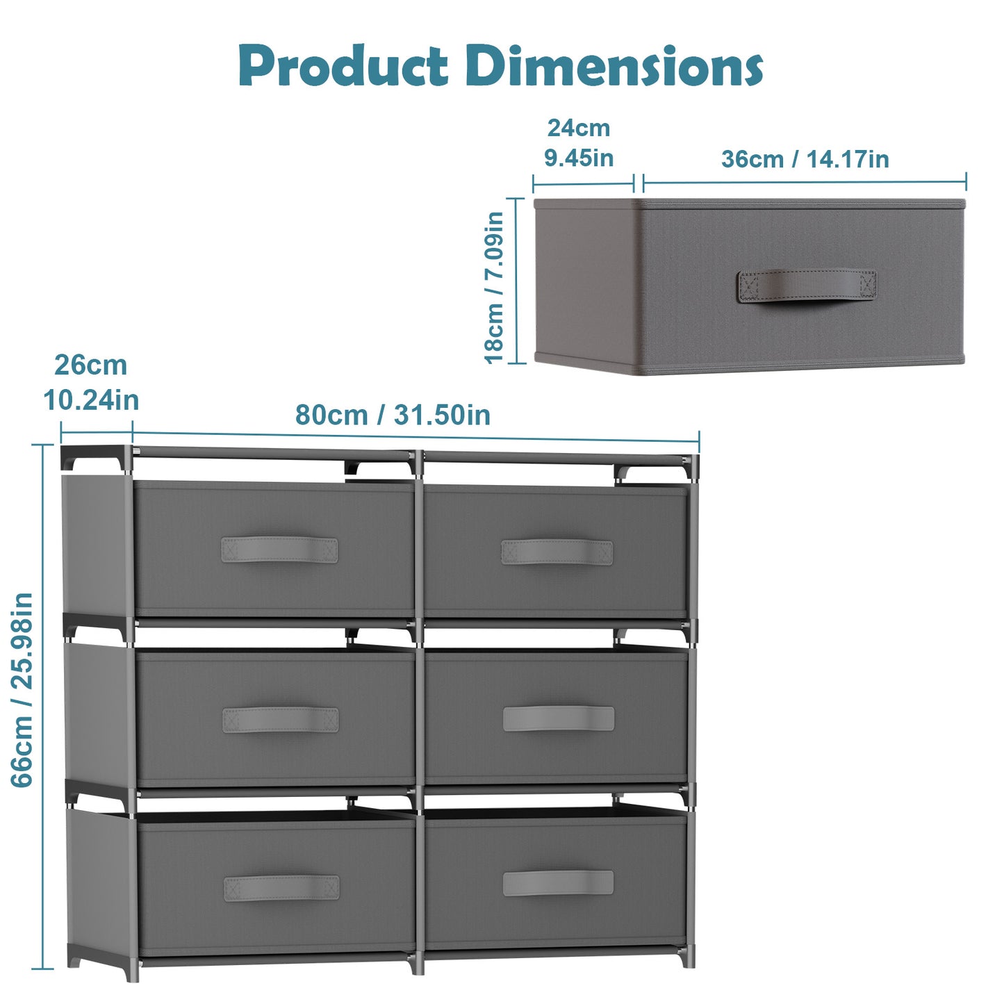 BAOKALER Clothes Drawer Dresser with 6 Drawers, Double Row Non-Woven Fabric Dresser for Bedroom, Hallway, Entryway, Closets, Sturdy Steel Frame, Wood Top, Gray