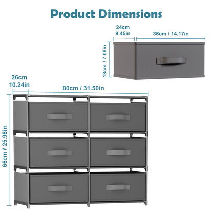 BAOKALER Clothes Drawer Dresser with 6 Drawers, Double Row Non-Woven Fabric Dresser for Bedroom, Hallway, Entryway, Closets, Sturdy Steel Frame, Wood Top, Gray