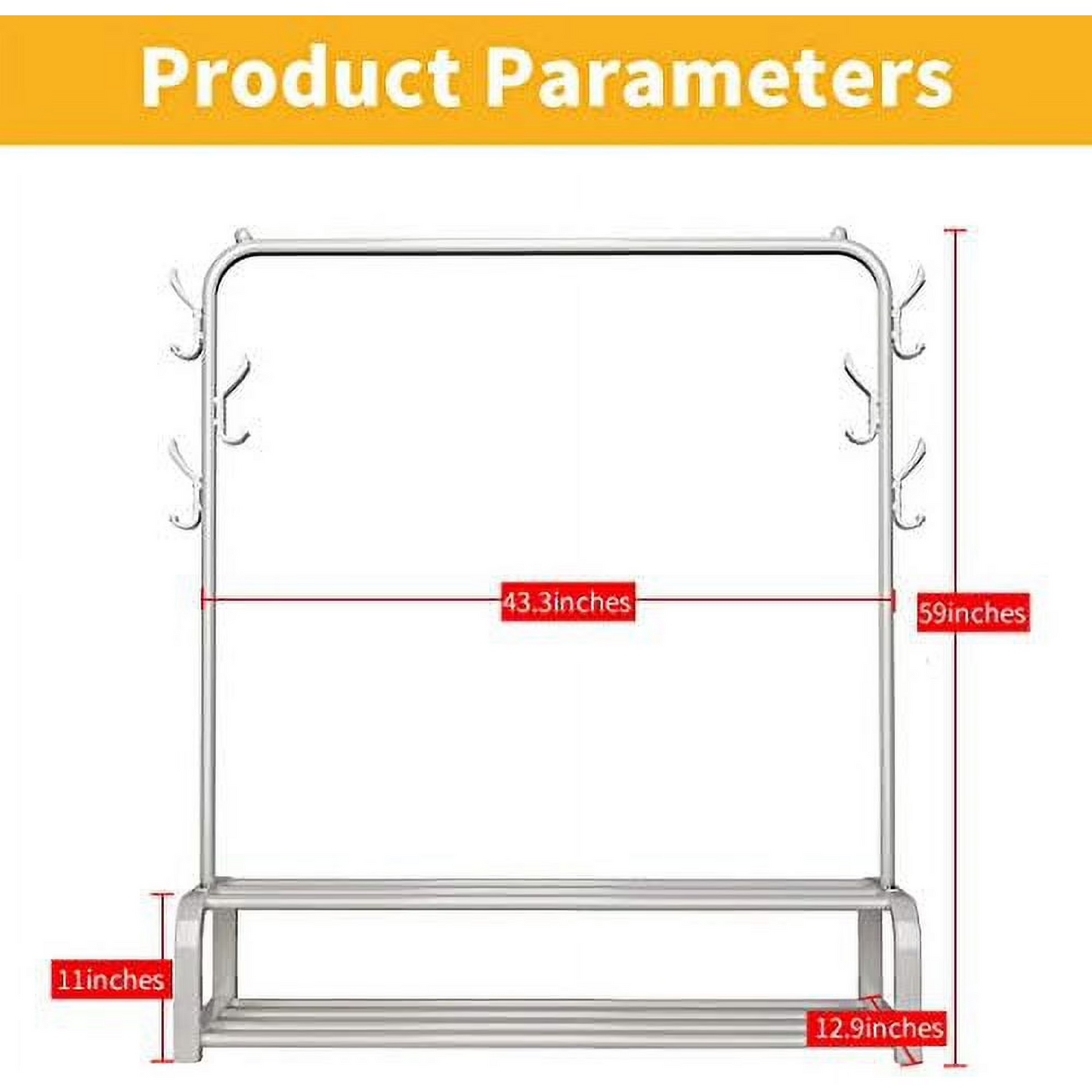 Clothes Rack, Double-Rod Clothing Rack, Garment Rack, For Boxes Shoes Boots Storage, Metal Frame, White