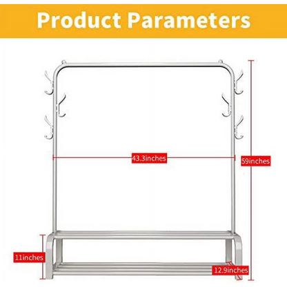 Clothes Rack, Double-Rod Clothing Rack, Garment Rack, For Boxes Shoes Boots Storage, Metal Frame, White
