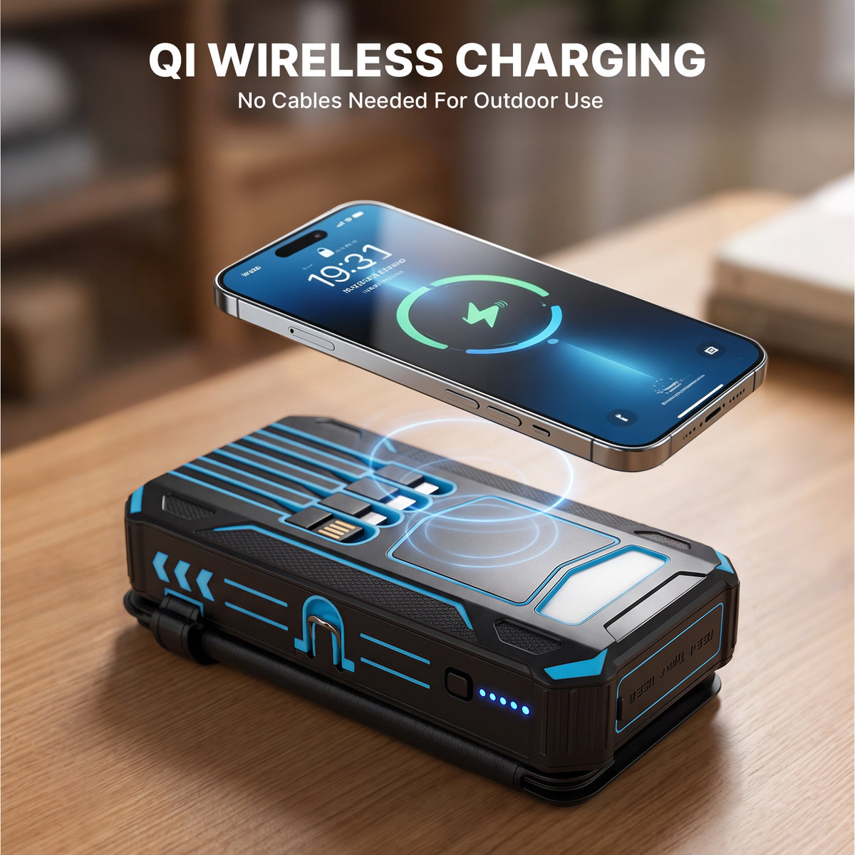 Solar Power Bank 46800mAh, PD15W Fast Charging Solar Charger with 4 Built-in Cables & Wireless Charging, Portable Solar Charger for Cell Phone, Solar Battery Pack for Camping (Blue)