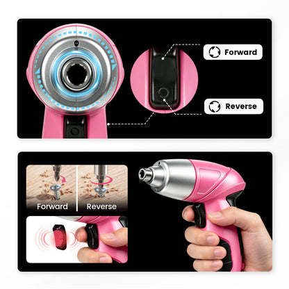Cordless Power Screwdriver, 47-in-1 Electric Screwdriver Rechargeable Set, Rechargeable 3.7V Cordless Screwdriver with 30 Driver Bits, Power Tool for Office & Home Use, Pink