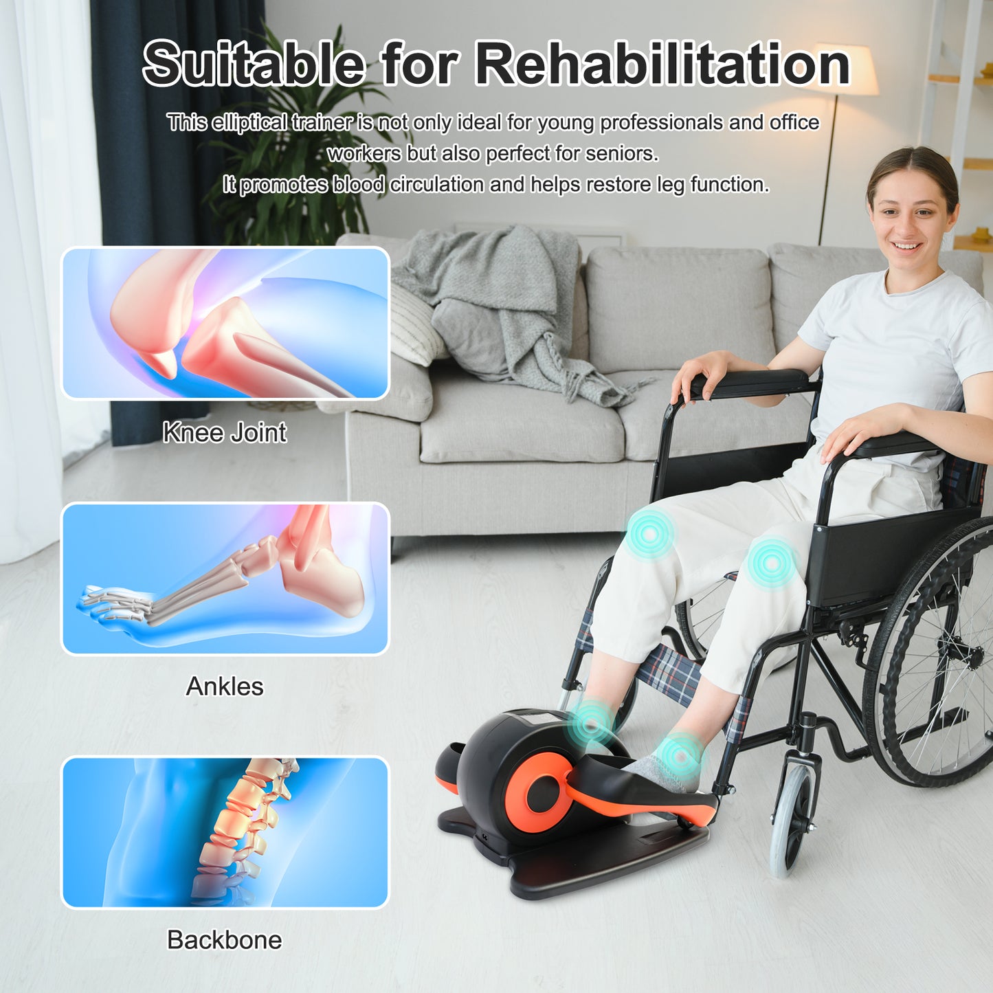 Under Desk Elliptical Exercise Machine, Electric Leg Exericser While Sitting for Seniors, Mini Pedal Ellipse Exerciser with Remote Control, Portable PeddlerTraining Equipment for Home Office