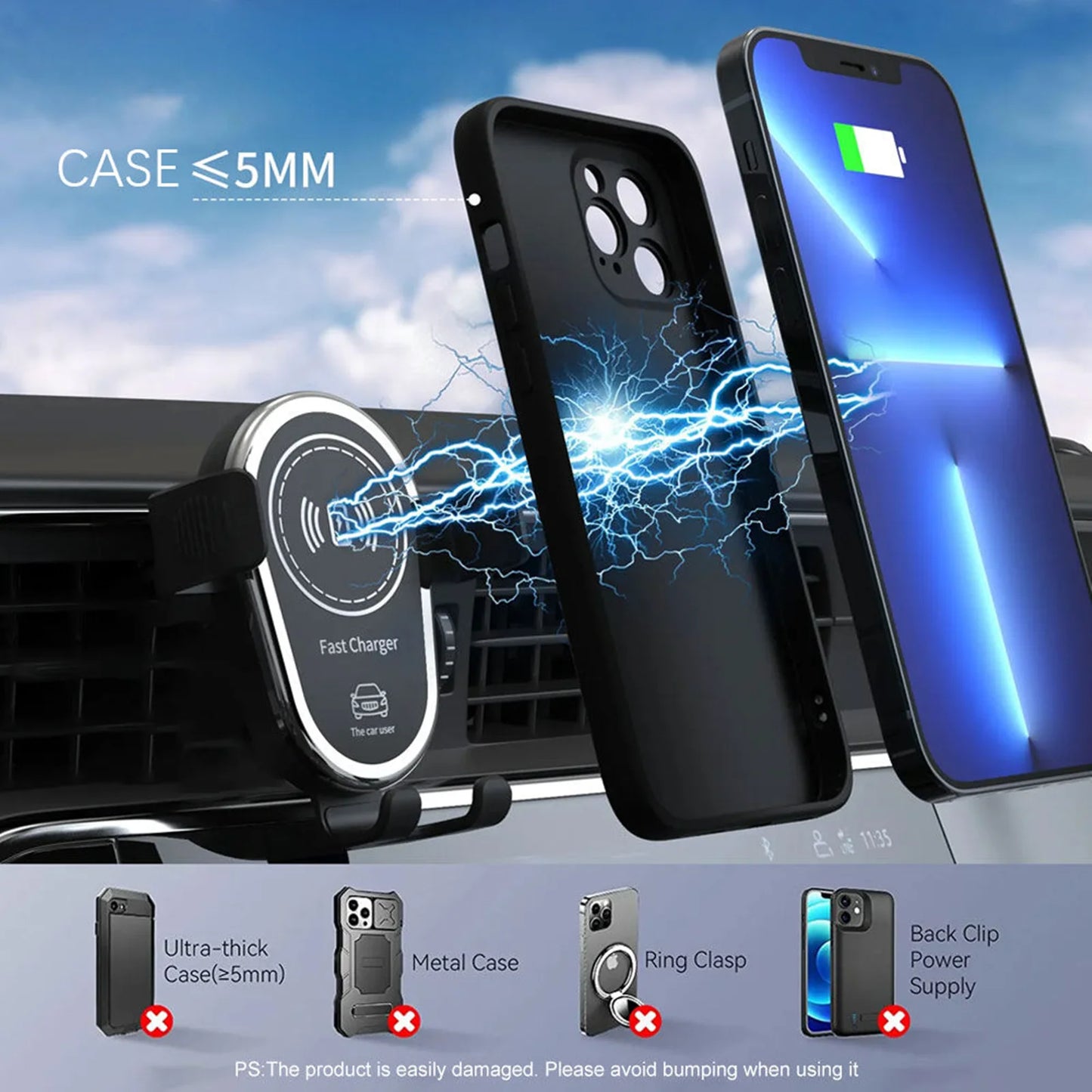 360 Rotation Car GPS Phone Holder,Air Vent Clip Cellphone Bracket Fast Charging Stand For iPhone 17 16 15 14 13 12 Samsung S25 Xiaomi Mount