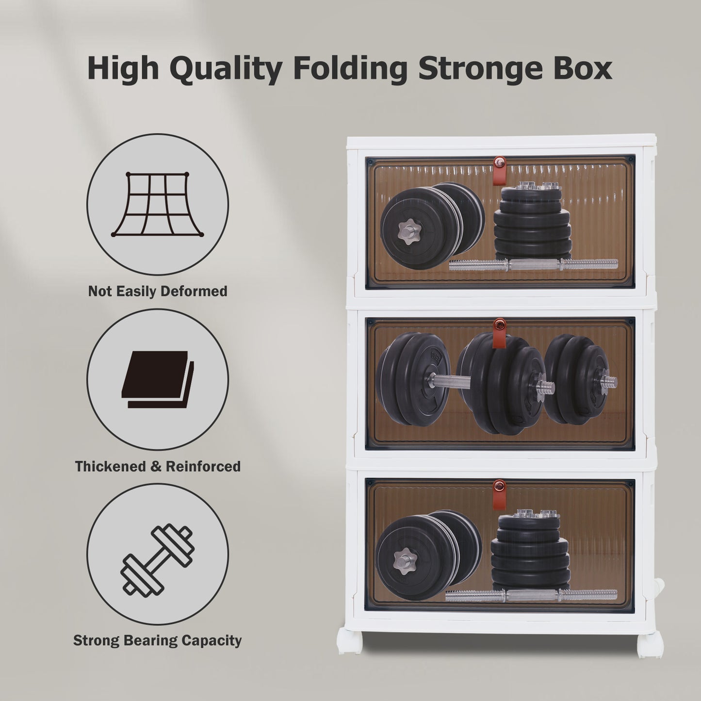 2 Pack 70Qt Plastic Storage Bins with Lids, 3 Tier Stackable Storage Bins, Foldable Storage Containers with Lids, 3-Layer Storage Bins with wheels for Home Office Bedroom Kitchen, White