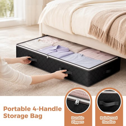 BAOKALER 6 Pack Foldable Underbed Storage Containers, 90L Storage Bins for Blankets, Clothing, Linens, Sweaters, Pillows, Comforters and Wrapping Paper, Black