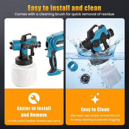 Baokaler Paint Sprayer, 1000W HVLP Electric Spray Gun with 1400ml Container, 4 Copper Nozzles & 3 Spray Patterns for Furniture, Cabinets, Walls, House Painting, Blue