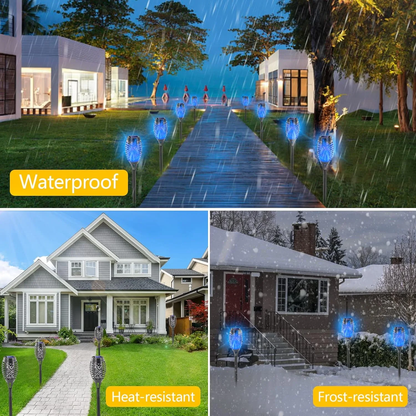 BAOKALER Flickering Flame Solar Lights Outdoor, 4 Pack Solar Garden Stake Lights Outside, LED Landscape & Walkway Blue Lights Waterproof for Outdoor Decor Yard Patio Pathway Holiday