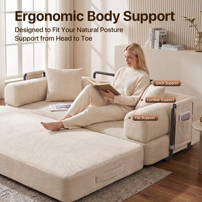 CATGOOD 78" Convertible Sofa Bed with Storage Bag, Sectional Couch for Living Room, Sleeper Loveseat Free Assembly, White