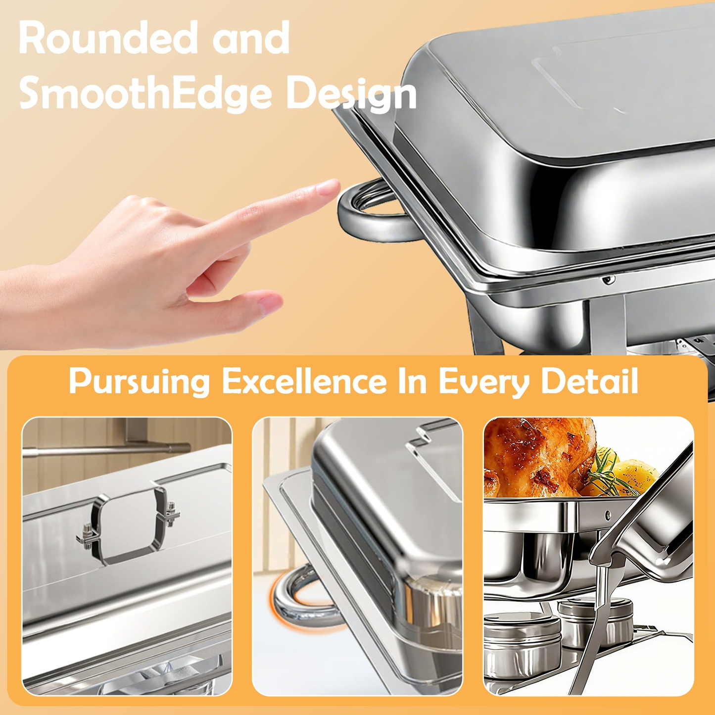 BAOKALER 9QT Chafing Dish Buffet Set with 4 Food Tongs , Foldable Full Size Buffet Server Food Warmer, Stainless Steel Catering Supplies for Party, Banquet, Caterying, Rectangular, Silver, 4 Pack